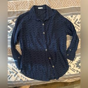 Maurices Midnight Blue Eyelet Button UP Blouse